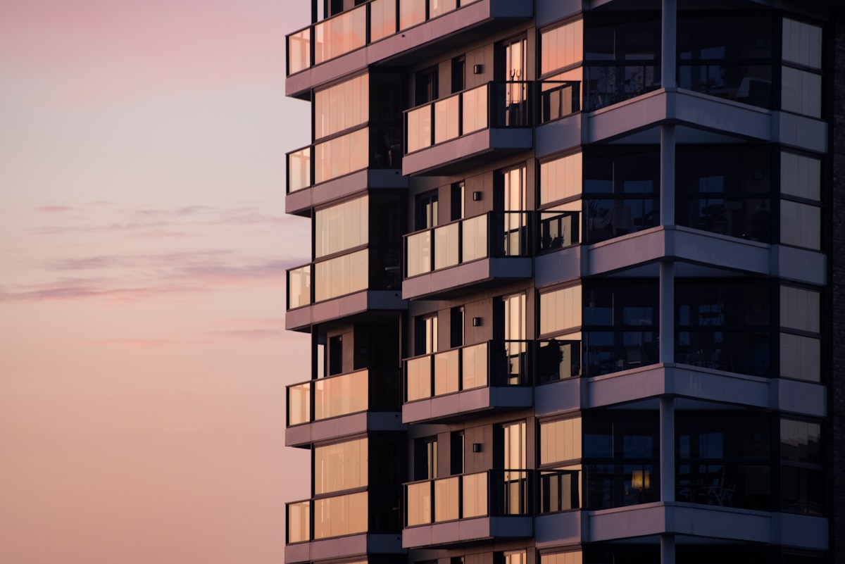 White facade of a modern apartment building